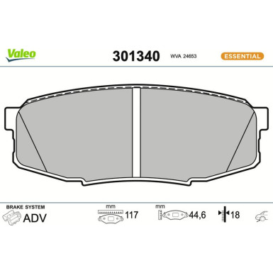 Valeo Bremsbelagsatz, Scheibenbremse ESSENTIAL 301340 Valeo Bremsbelagsatz, Scheibenbremse ESSENTIAL 301340