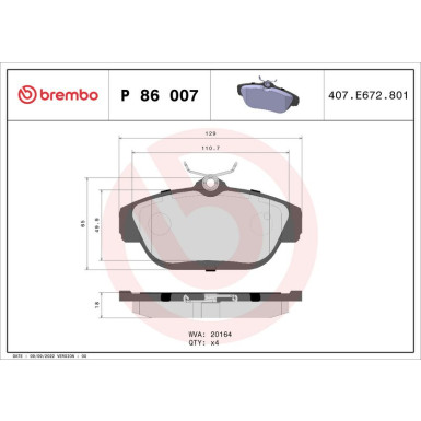 Brembo Bremsbelagsatz, Scheibenbremse PRIME LINE P 86 007