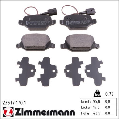 Zimmermann Bremsbelagsatz, Scheibenbremse 23517.170.1 Zimmermann Bremsbelagsatz, Scheibenbremse 23517.170.1