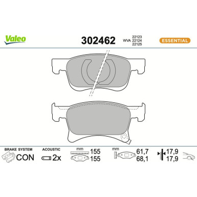 Valeo Bremsbelagsatz, Scheibenbremse ESSENTIAL 302462