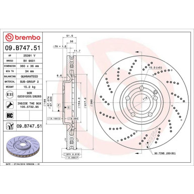 Brembo Bremsscheibe PRIME LINE - UV Coated 09.B747.51 Brembo Bremsscheibe PRIME LINE - UV Coated 09.B747.51