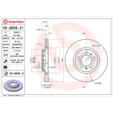 Brembo Bremsscheibe PRIME LINE - UV Coated 09.9908.21 Brembo Bremsscheibe PRIME LINE - UV Coated 09.9908.21