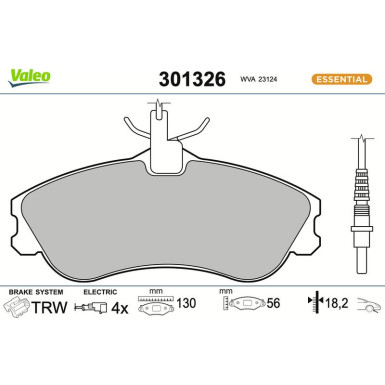 Valeo Bremsbelagsatz, Scheibenbremse ESSENTIAL 301326 Valeo Bremsbelagsatz, Scheibenbremse ESSENTIAL 301326