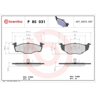 Brembo Bremsbelagsatz, Scheibenbremse PRIME LINE P 85 031 Brembo Bremsbelagsatz, Scheibenbremse PRIME LINE P 85 031