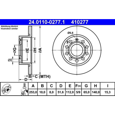 ATE 24.0110-0277.1 Bremsscheibe Ø253mm, 5x112,0, voll, beschichtet ATE 24.0110-0277.1 Bremsscheibe Ø253mm, 5x112,0, voll, beschichtet