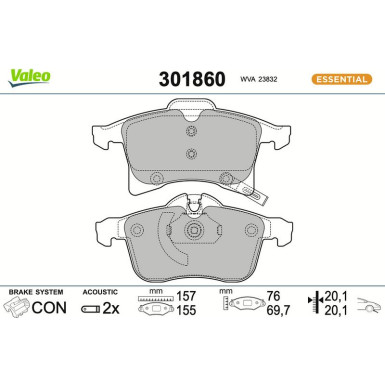 Valeo Bremsbelagsatz, Scheibenbremse ESSENTIAL 301860