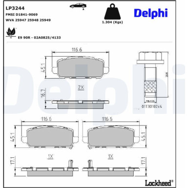 Delphi Bremsbelagsatz, Scheibenbremse LP3244 Delphi Bremsbelagsatz, Scheibenbremse LP3244