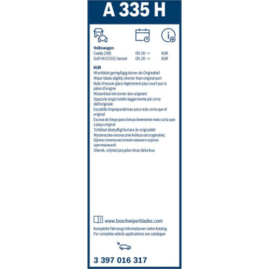 BOSCH A 335 H Scheibenwischer Rear Aerotwin 3 397 016 317