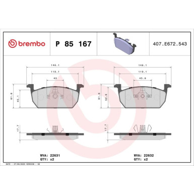 Bremsbelagsatz, Scheibenbremse P 85 167 Bremsbelagsatz, Scheibenbremse P 85 167