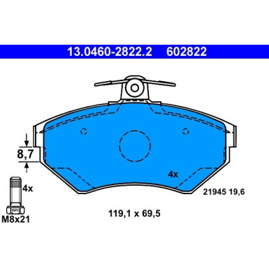 ATE Bremsbelagsatz, Scheibenbremse 13.0460-2822.2 ATE Bremsbelagsatz, Scheibenbremse 13.0460-2822.2