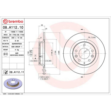 Brembo Bremsscheibe PRIME LINE - UV Coated 08.A112.11 Brembo Bremsscheibe PRIME LINE - UV Coated 08.A112.11