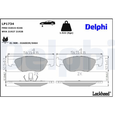 Delphi Bremsbelagsatz, Scheibenbremse LP1734 Delphi Bremsbelagsatz, Scheibenbremse LP1734