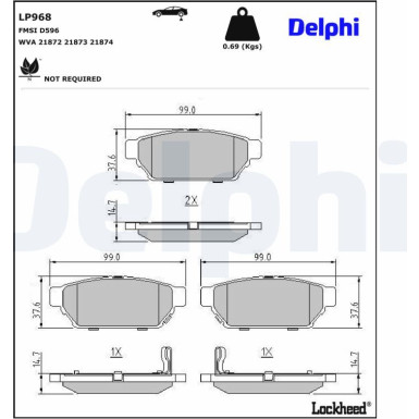 Delphi Bremsbelagsatz, Scheibenbremse LP968