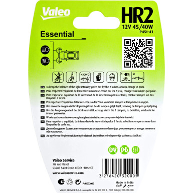 Valeo Glühlampe, Fernscheinwerfer ESSENTIAL 032000