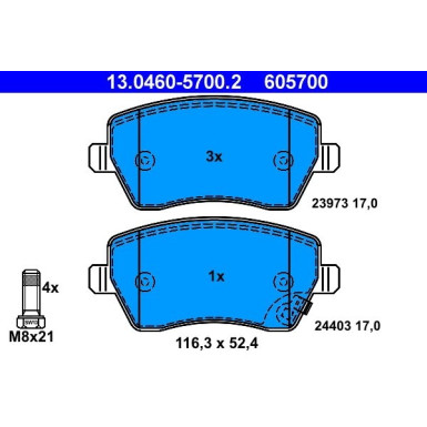 ATE Bremsbelagsatz, Scheibenbremse 13.0460-5700.2 ATE Bremsbelagsatz, Scheibenbremse 13.0460-5700.2