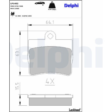 Delphi Bremsbelagsatz, Scheibenbremse LP1402 Delphi Bremsbelagsatz, Scheibenbremse LP1402