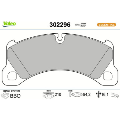 Valeo Bremsbelagsatz, Scheibenbremse ESSENTIAL 302296 Valeo Bremsbelagsatz, Scheibenbremse ESSENTIAL 302296