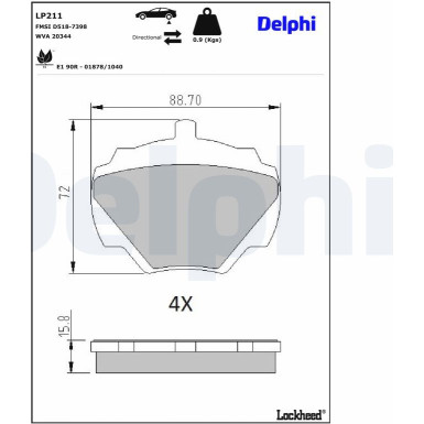 Delphi Bremsbelagsatz, Scheibenbremse LP211 Delphi Bremsbelagsatz, Scheibenbremse LP211