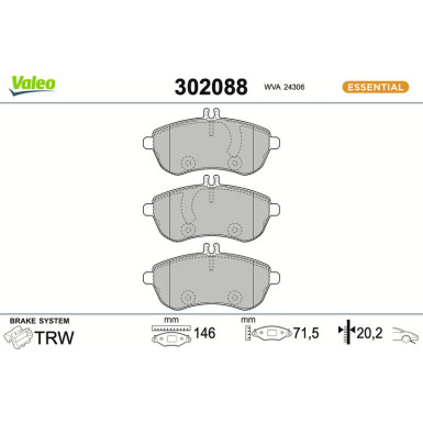 Valeo Bremsbelagsatz, Scheibenbremse ESSENTIAL 302088 Valeo Bremsbelagsatz, Scheibenbremse ESSENTIAL 302088
