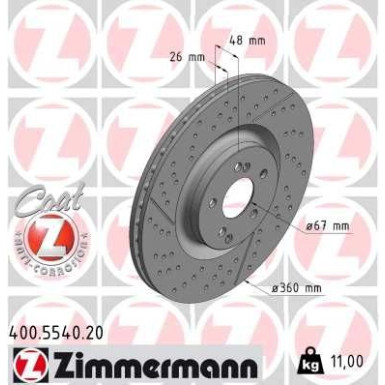 Zimmermann Bremsscheibe Coat Z 400.5540.20 Zimmermann Bremsscheibe Coat Z 400.5540.20