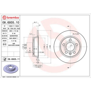 Brembo Bremsscheibe PRIME LINE - UV Coated 08.6935.11 Brembo Bremsscheibe PRIME LINE - UV Coated 08.6935.11