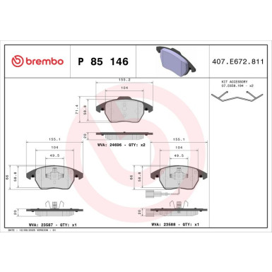 Brembo Bremsbelagsatz, Scheibenbremse PRIME LINE P 85 146 Brembo Bremsbelagsatz, Scheibenbremse PRIME LINE P 85 146