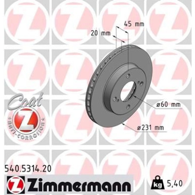 Zimmermann Bremsscheibe Coat Z 540.5314.20 Zimmermann Bremsscheibe Coat Z 540.5314.20
