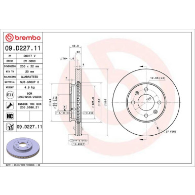 Brembo Bremsscheibe PRIME LINE - UV Coated 09.D227.11 Brembo Bremsscheibe PRIME LINE - UV Coated 09.D227.11