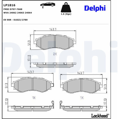 Delphi Bremsbelagsatz, Scheibenbremse LP1816 Delphi Bremsbelagsatz, Scheibenbremse LP1816