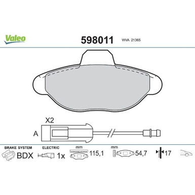 Valeo Bremsbelagsatz, Scheibenbremse 598011