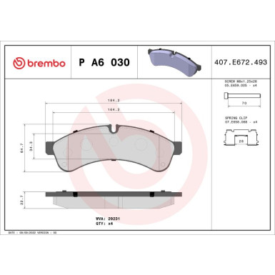 Bremsbelagsatz, Scheibenbremse P A6 030 Bremsbelagsatz, Scheibenbremse P A6 030