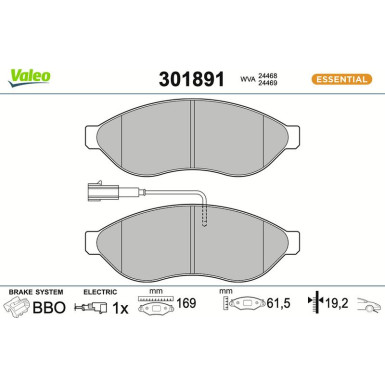 Valeo Bremsbelagsatz, Scheibenbremse ESSENTIAL 301891 Valeo Bremsbelagsatz, Scheibenbremse ESSENTIAL 301891