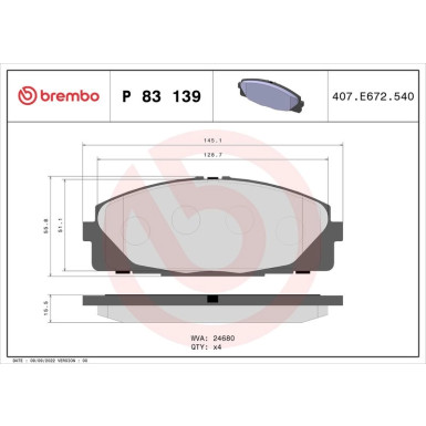 Brembo Bremsbelagsatz, Scheibenbremse PRIME LINE P 83 139