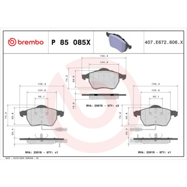 Brembo Bremsbelagsatz, Scheibenbremse XTRA LINE P 85 085X