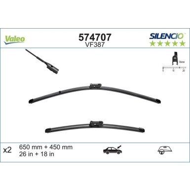 VALEO 574707 Scheibenwischer 650 + 450mm VORNE, Rahmenlos