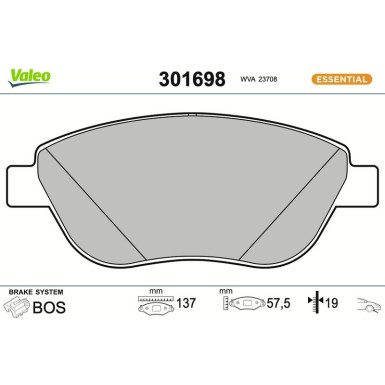 Valeo Bremsbelagsatz, Scheibenbremse ESSENTIAL 301698 Valeo Bremsbelagsatz, Scheibenbremse ESSENTIAL 301698