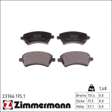 Zimmermann Bremsbelagsatz, Scheibenbremse 23766.175.1 Zimmermann Bremsbelagsatz, Scheibenbremse 23766.175.1