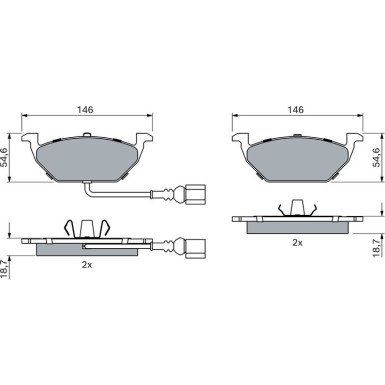 BOSCH 0 986 478 853 Bremsscheibe 255,7mm + 0 986 494 019 Bremsbeläge Low-Metallic, mit Verschleißsensor, Kolbenclip, Anti-Quietsch-Blech