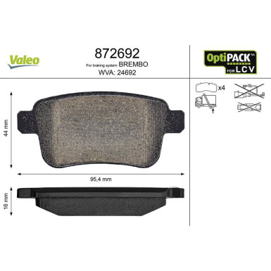 Valeo Bremsbelagsatz, Scheibenbremse OPTIPACK for LCV 872692 Valeo Bremsbelagsatz, Scheibenbremse OPTIPACK for LCV 872692