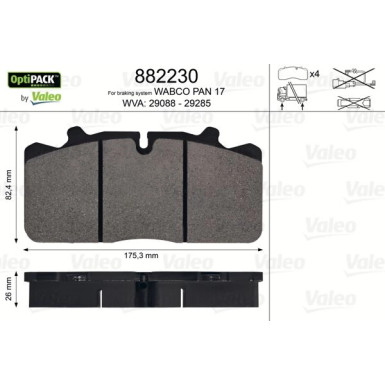 Valeo Bremsbelagsatz, Scheibenbremse OPTIPACK 882230