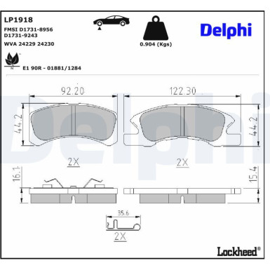 Delphi Bremsbelagsatz, Scheibenbremse LP1918 Delphi Bremsbelagsatz, Scheibenbremse LP1918