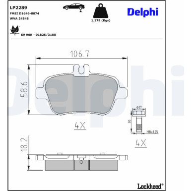Delphi Bremsbelagsatz, Scheibenbremse LP2289