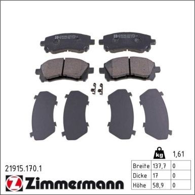 Zimmermann Bremsbelagsatz, Scheibenbremse 21915.170.1 Zimmermann Bremsbelagsatz, Scheibenbremse 21915.170.1