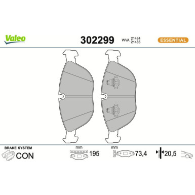Valeo Bremsbelagsatz, Scheibenbremse ESSENTIAL 302299 Valeo Bremsbelagsatz, Scheibenbremse ESSENTIAL 302299