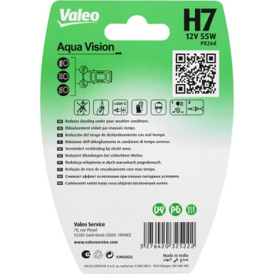 Valeo Glühlampe, Fernscheinwerfer AQUA VISION 032522
