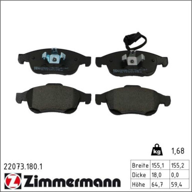Zimmermann Bremsbelagsatz, Scheibenbremse 22073.180.1