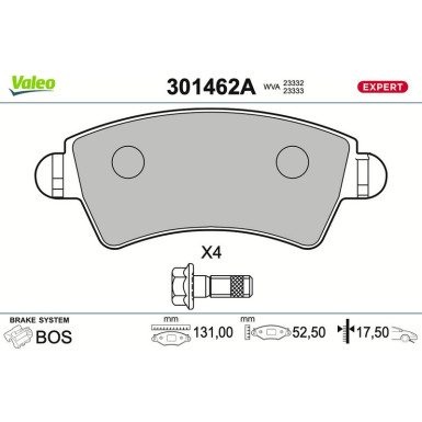 Valeo Bremsbelagsatz, Scheibenbremse EXPERT 301462A Valeo Bremsbelagsatz, Scheibenbremse EXPERT 301462A