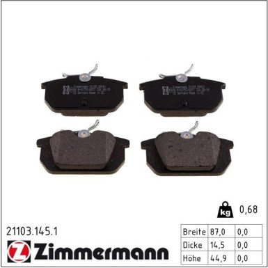 Zimmermann Bremsbelagsatz, Scheibenbremse 21103.145.1 Zimmermann Bremsbelagsatz, Scheibenbremse 21103.145.1