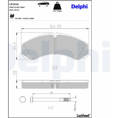 Delphi Bremsbelagsatz, Scheibenbremse LP1616 Delphi Bremsbelagsatz, Scheibenbremse LP1616