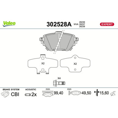 Valeo Bremsbelagsatz, Scheibenbremse EXPERT 302528A